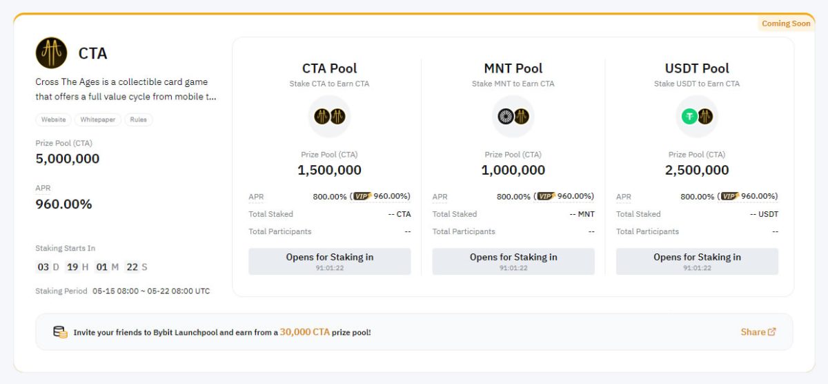 Bybit Cross The Ages Launchpool APR