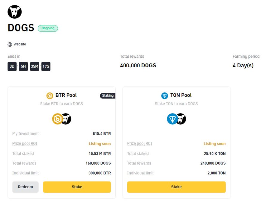 Bitrue DOGS Launchpool pools