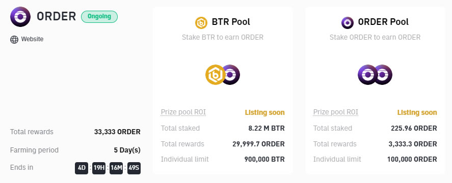 Bitrue Orderly Network launchpool farming pools