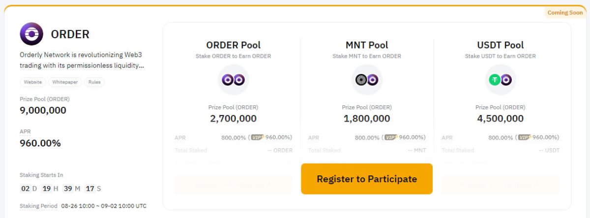 Bybit Orderly Network Launchpool pools