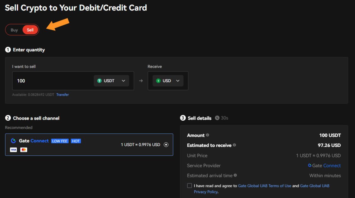 Gate Connect - Sell Crypto to Bank Card