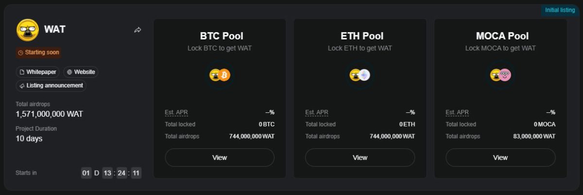 Bitget WAT Launchpool pools