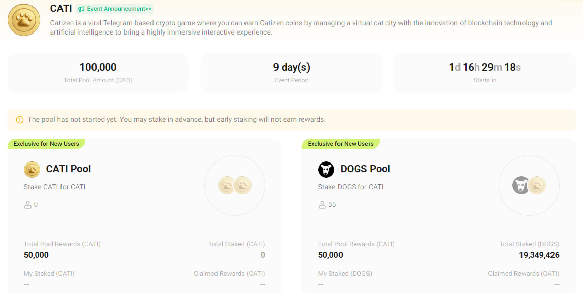 KuCoin CATI GemPool - CATI and DOGS Pools