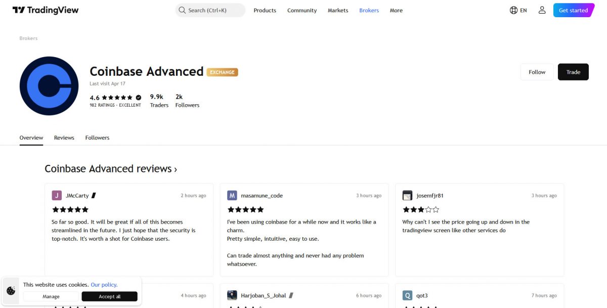 Coinbase Advanced on TradingView