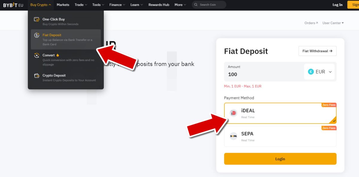 Buy Crypto with iDEAL on Bybit