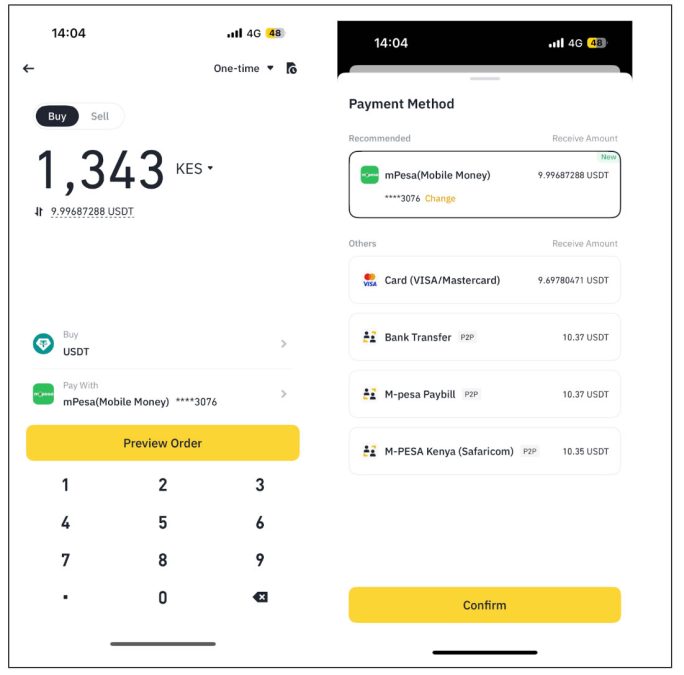 Buying crypto with Mobile Money on Binance