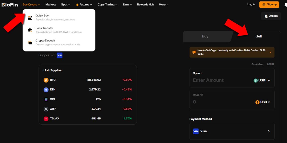 BloFin Sell Crypto